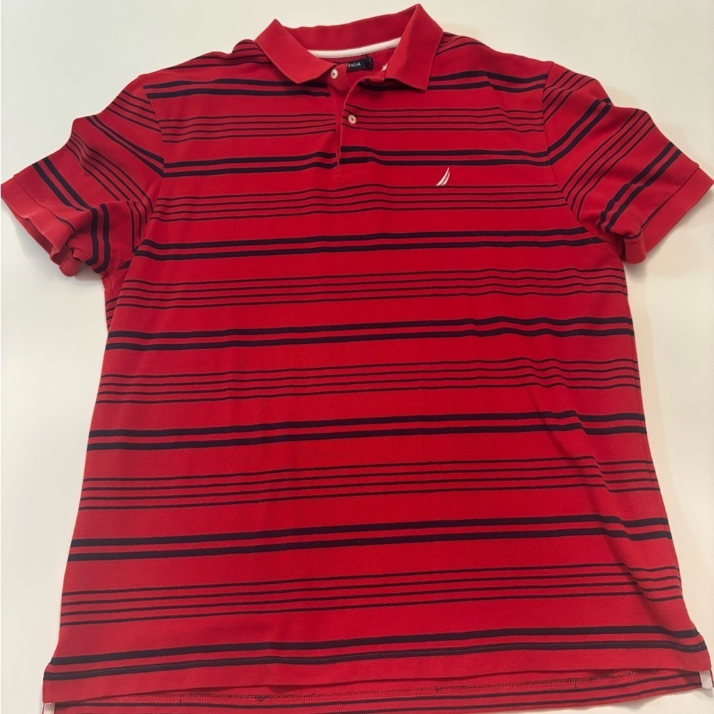 Nautica Red Striped Polo Shirt Men’s XXL Classic Fit Cotton Short Sleeve